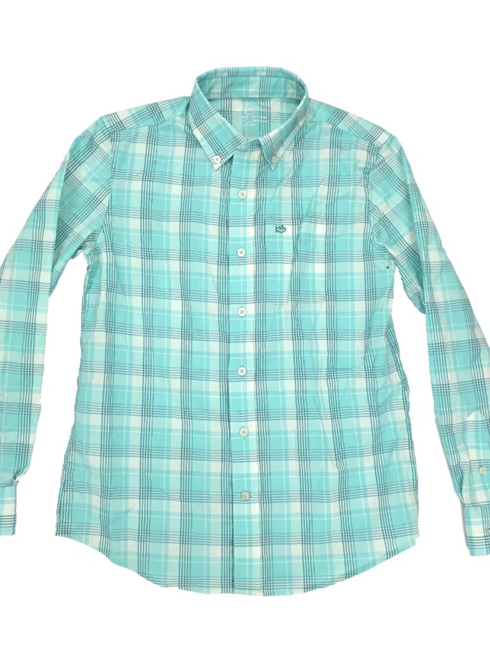 Southern Tide Intercoastal Button Shirt Boys Youth Large Aqua Blue Stretch Plaid